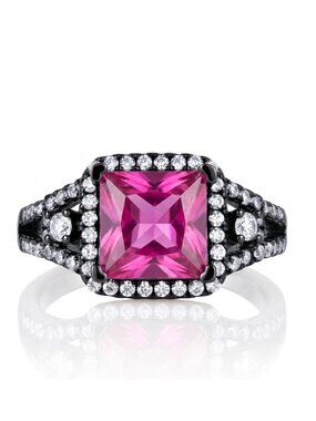 Pink Topqz Gemstone ring with Black Gold 925 Sterling Silver Charmed Aroma